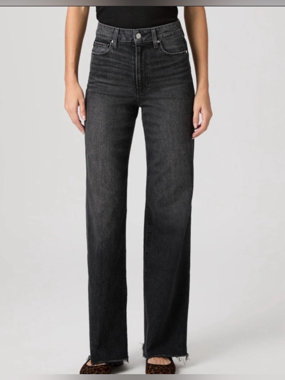 Paige Women's Size 27 Viper Black Anessa 31" Wide Leg Denim Jeans Raw Hems